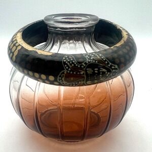 Wood Bangle Bracelet Brown‎ Gold Painted Design Boho Chunky Statement black